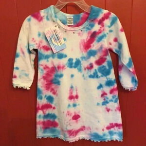 New. Tie dye cotton dress ruffled edges girls handmade 2T long sleeve